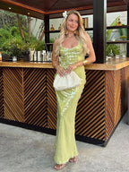 Sequin Backless Lace-Up Square Collar Maxi Dress image 1
