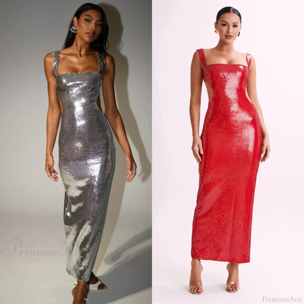 Sequin Backless Slim Fit Slit Prom Dress image 1