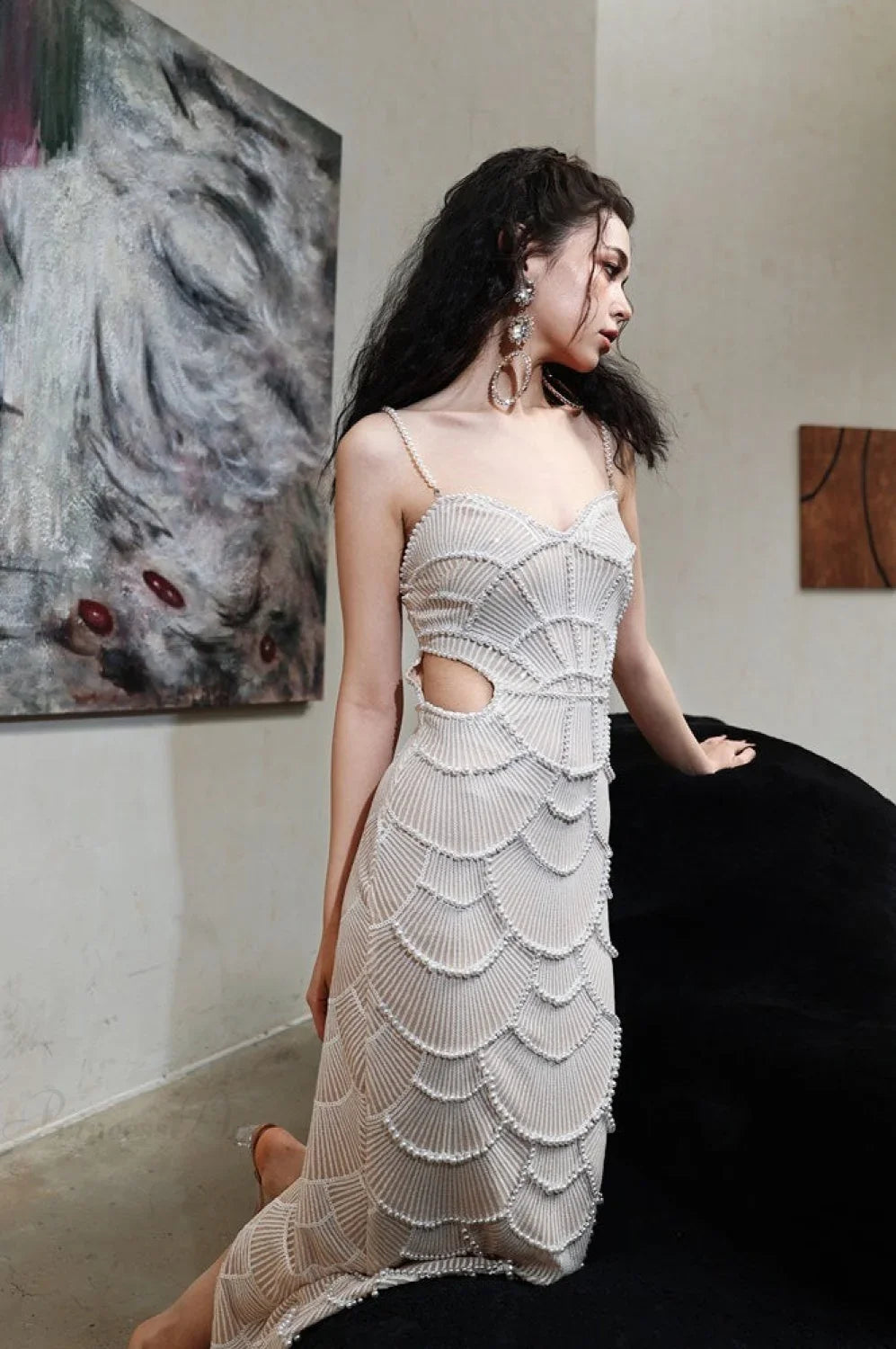 Sequin Beaded Cutout Waist Spaghetti Strap Evening Dress image 2