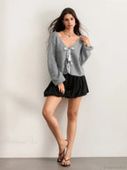 Sequin Bow Front Tie Loose V-neck Cardigan image 6