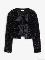 Sequin Bow Lace-Up Short Coat image 6