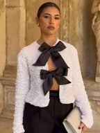 Sequin Bow Lace-Up Short Coat image 2