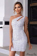 Sequin Chain One Shoulder Slim Party Dress image 7