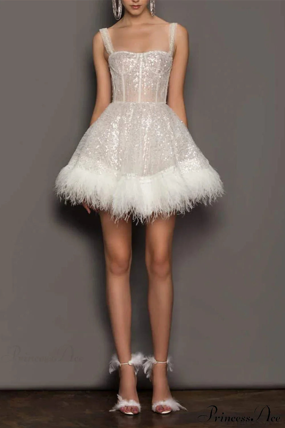 Sequin Feather Strapless Party Dress image 3