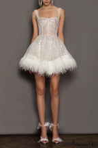 Sequin Feather Strapless Party Dress image 3