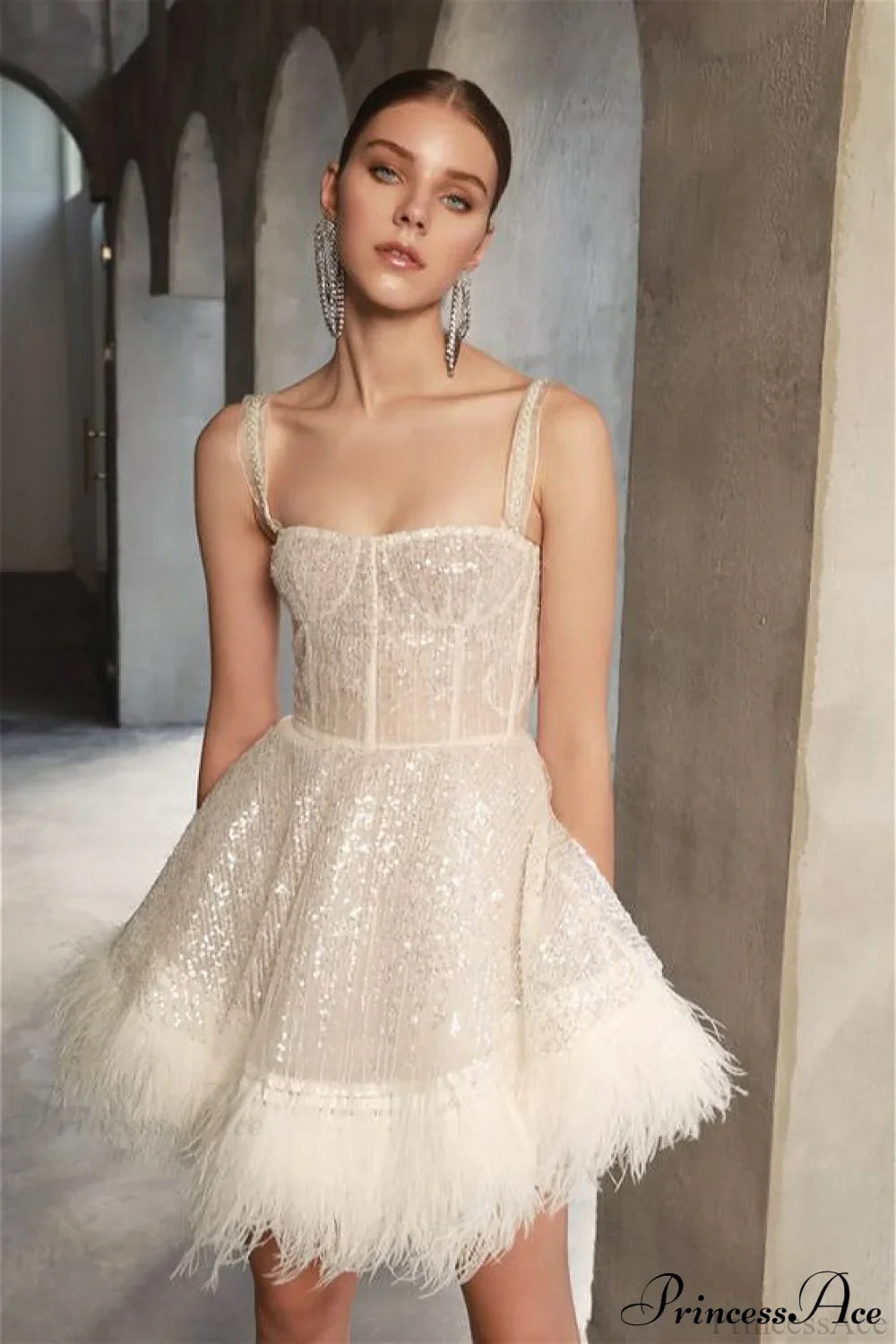 Sequin Feather Strapless Party Dress image 1