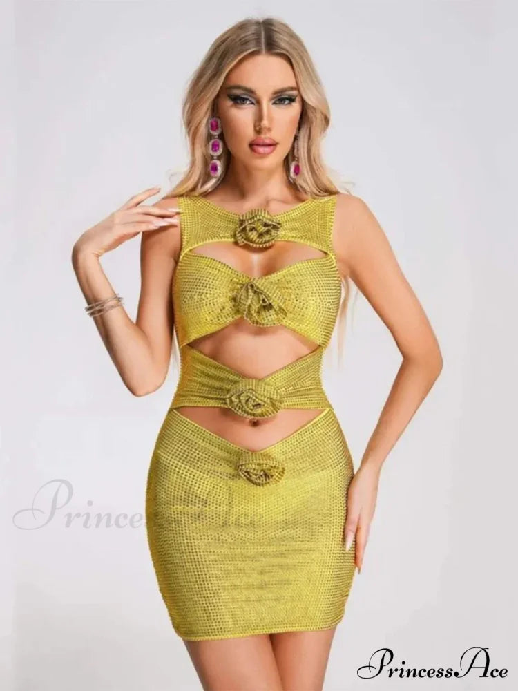 Sequin Flower Details Cut Graceful Out Bodycon Mini Dress image 1