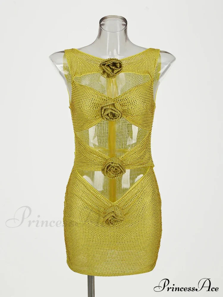 Sequin Flower Details Cut Graceful Out Bodycon Mini Dress image 12