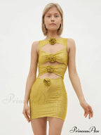 Sequin Flower Details Cut Graceful Out Bodycon Mini Dress image 3