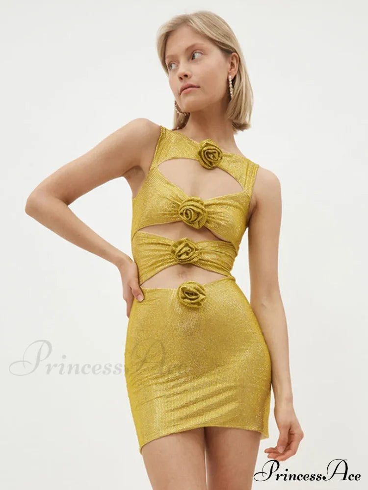 Sequin Flower Details Cut Graceful Out Bodycon Mini Dress image 8