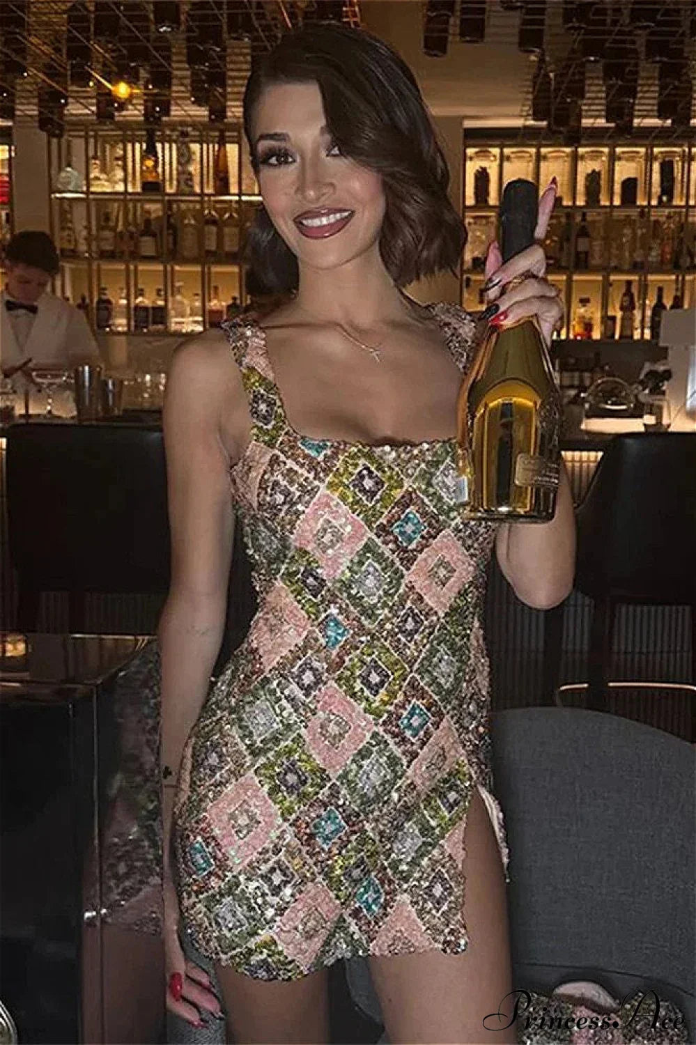 Sequin Halter Mini Floral Dress image 4