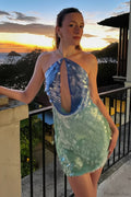 Sequin Halter Neck Backless Bodycon Mini Dress image 1