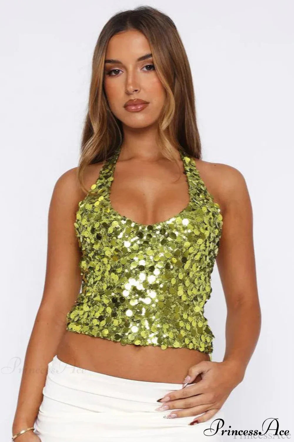 Sequin Halter Tie Cami Top image 2