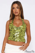 Sequin Halter Tie Cami Top image 2