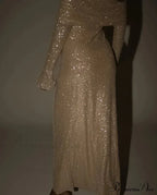Sequin Long Sleeve Charming Off-Shoulder Maxi Dress image 7