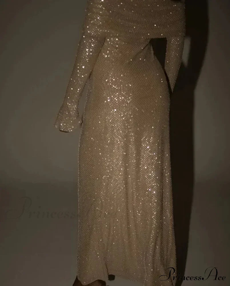 Sequin Long Sleeve Charming Off-Shoulder Maxi Dress image 7