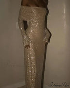 Sequin Long Sleeve Charming Off-Shoulder Maxi Dress image 2