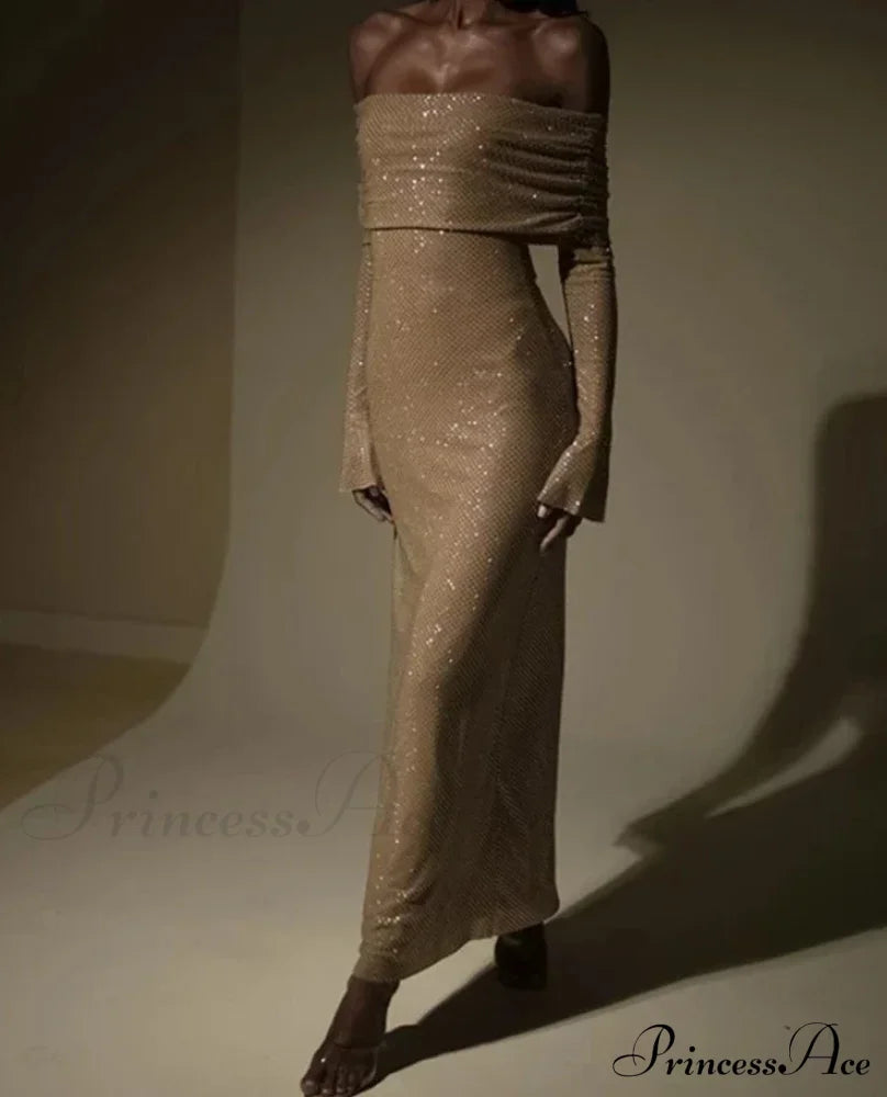 Sequin Long Sleeve Charming Off-Shoulder Maxi Dress image 8
