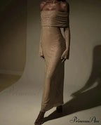 Sequin Long Sleeve Charming Off-Shoulder Maxi Dress image 8