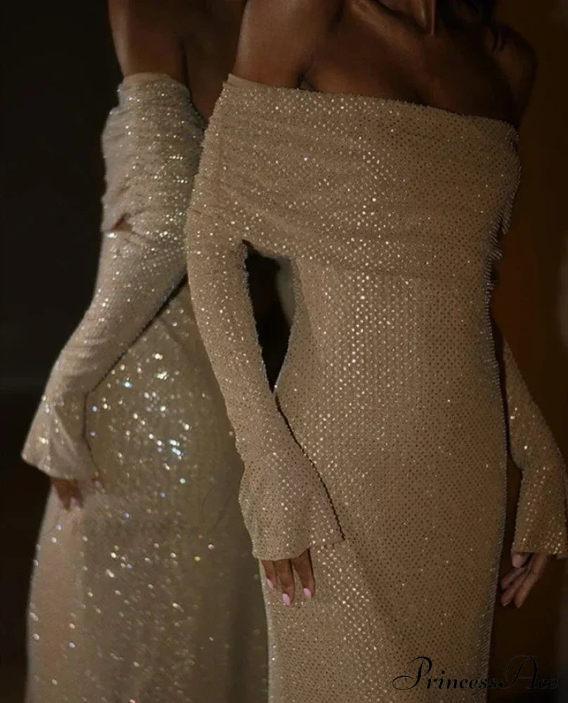 Sequin Long Sleeve Charming Off-Shoulder Maxi Dress image 5