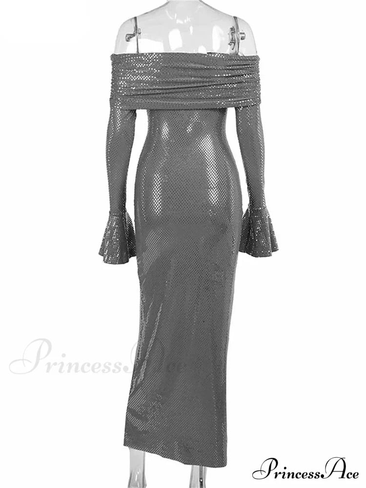 Sequin Long Sleeve Charming Off-Shoulder Maxi Dress image 10
