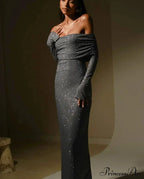 Sequin Long Sleeve Charming Off-Shoulder Maxi Dress image 3