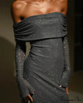 Sequin Long Sleeve Charming Off-Shoulder Maxi Dress image 1
