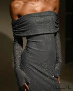 Sequin Long Sleeve Charming Off-Shoulder Maxi Dress image 1