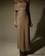 Sequin Long Sleeve Charming Off-Shoulder Maxi Dress image 4