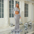 Sequin Long Sleeve Crop Top Mermaid Prom Dress image 3
