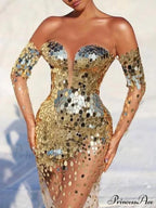 Sequin Mesh Off Shoulder Bodycon Maxi Party Dress image 3