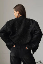 Sequin Metallic Stand Collar Loose Fashion Coat image 9