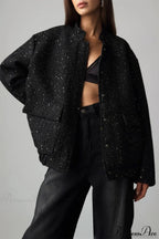 Sequin Metallic Stand Collar Loose Fashion Coat image 6
