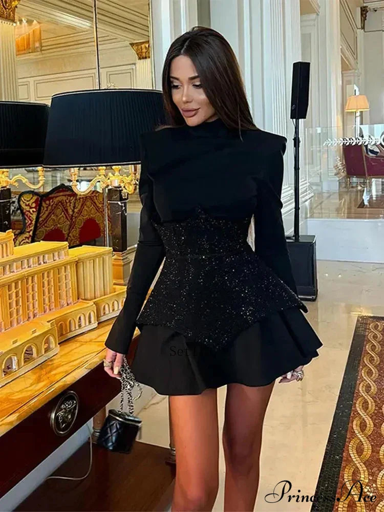 Sequin O Neck Long Sleeve Mini Dress image 2