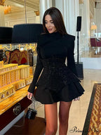 Sequin O Neck Long Sleeve Mini Dress image 2