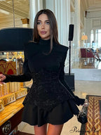 Sequin O Neck Long Sleeve Mini Dress image 1