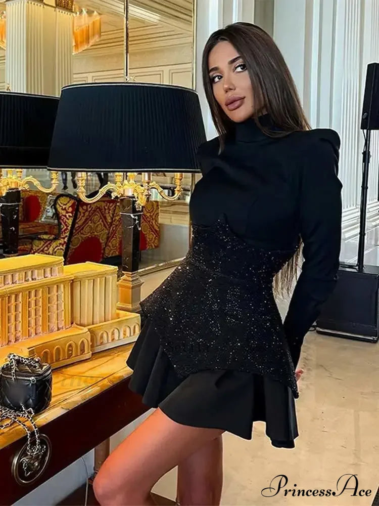 Sequin O Neck Long Sleeve Mini Dress image 3