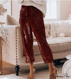 Sequin Shiny Wide Beam Leg Pants image 2