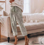 Sequin Shiny Wide Beam Leg Pants image 5