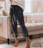 Sequin Shiny Wide Beam Leg Pants image 1