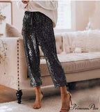 Sequin Shiny Wide Beam Leg Pants image 6