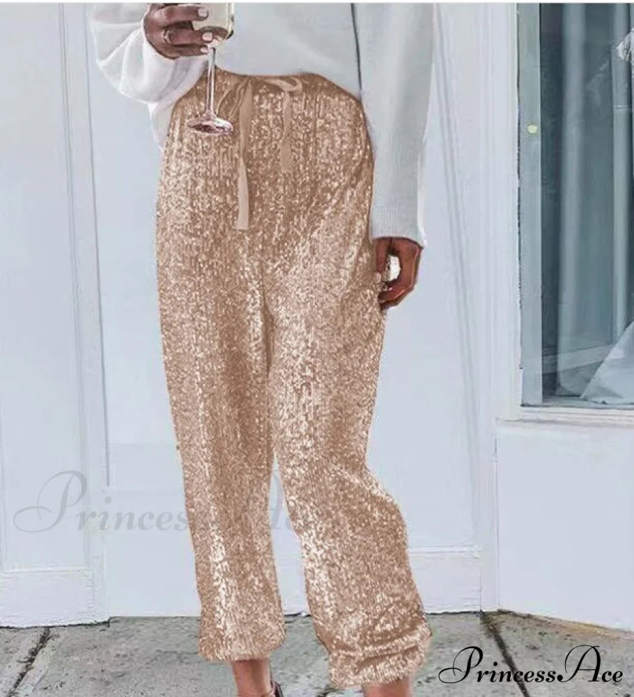 Sequin Shiny Wide Beam Leg Pants image 4