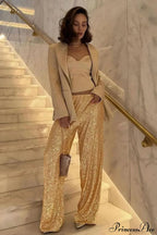 Sequin Slim-Fit Straight Casual Pants image 2