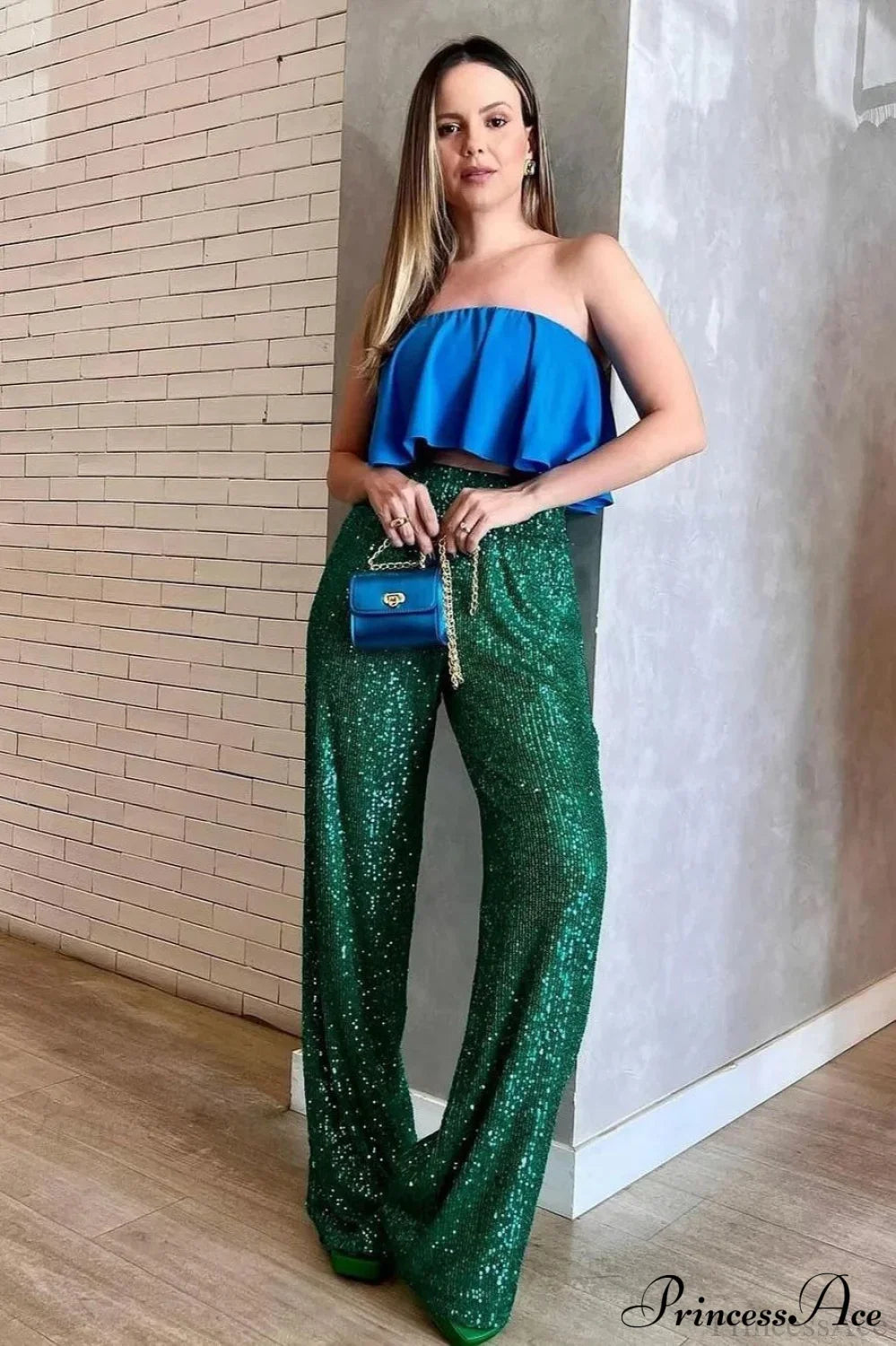 Sequin Slim-Fit Straight Casual Pants image 13