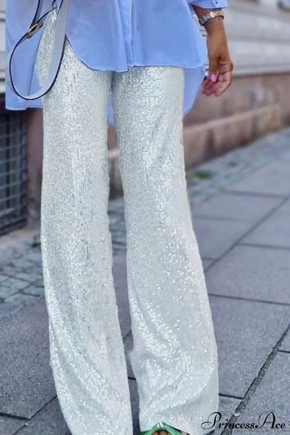 Sequin Slim-Fit Straight Casual Pants image 8