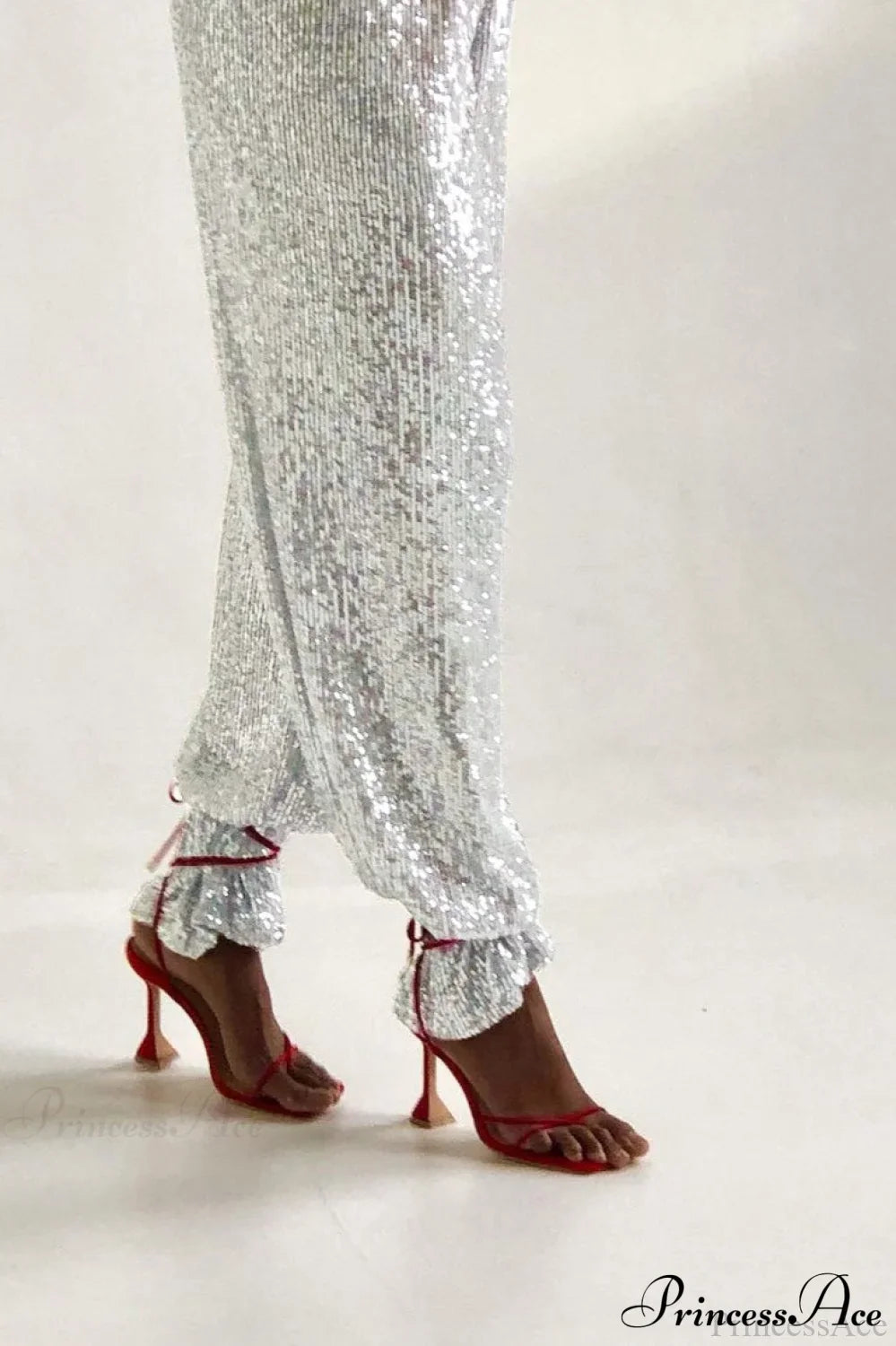 Sequin Slim-Fit Straight Casual Pants image 6