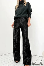Sequin Slim-Fit Straight Casual Pants image 10