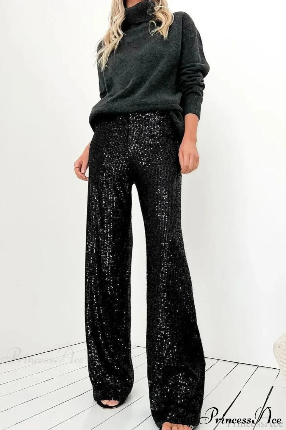 Sequin Slim-Fit Straight Casual Pants image 10