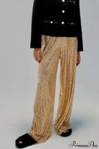 Sequin Slim-Fit Straight Casual Pants image 1