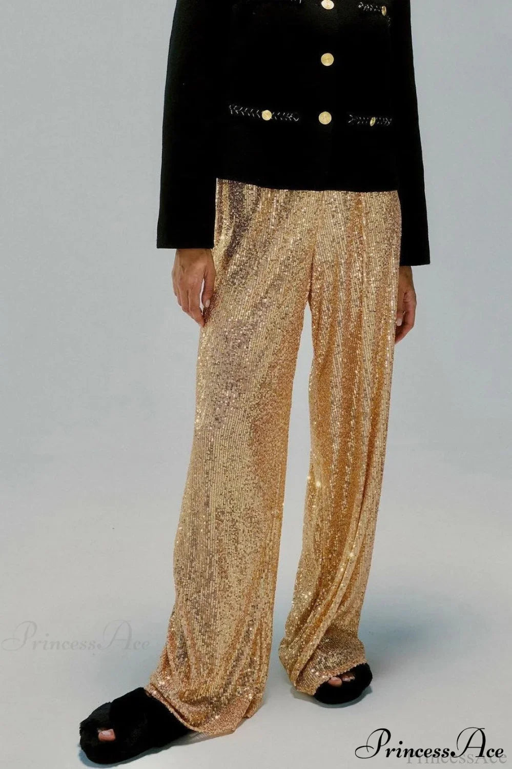 Sequin Slim-Fit Straight Casual Pants image 1